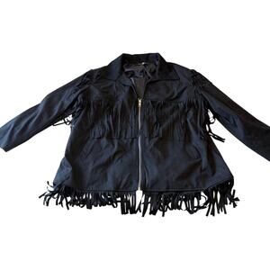 NWT Black Faux Suede Fringe Zip Up Jacket Plus Size 26/28 4X Western Rodeo